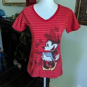 Disney Store Womens Small Red Stripe Short Sleeve Minnie Mouse Graphic TShirt 95
